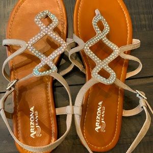 Sandals - Beige with crystal accents